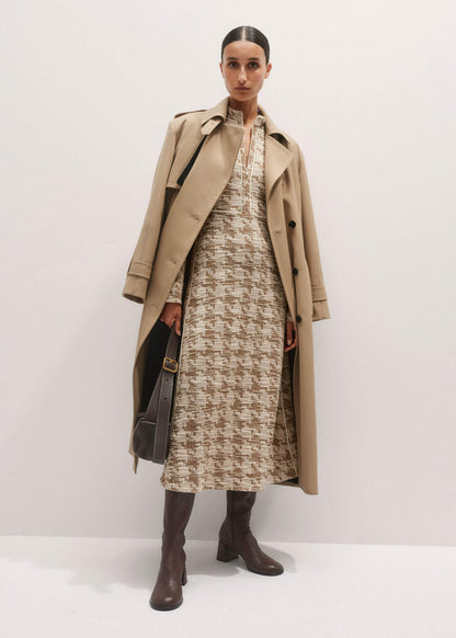 ME+EM Brown Exaggerated Houndstooth Midi Dress