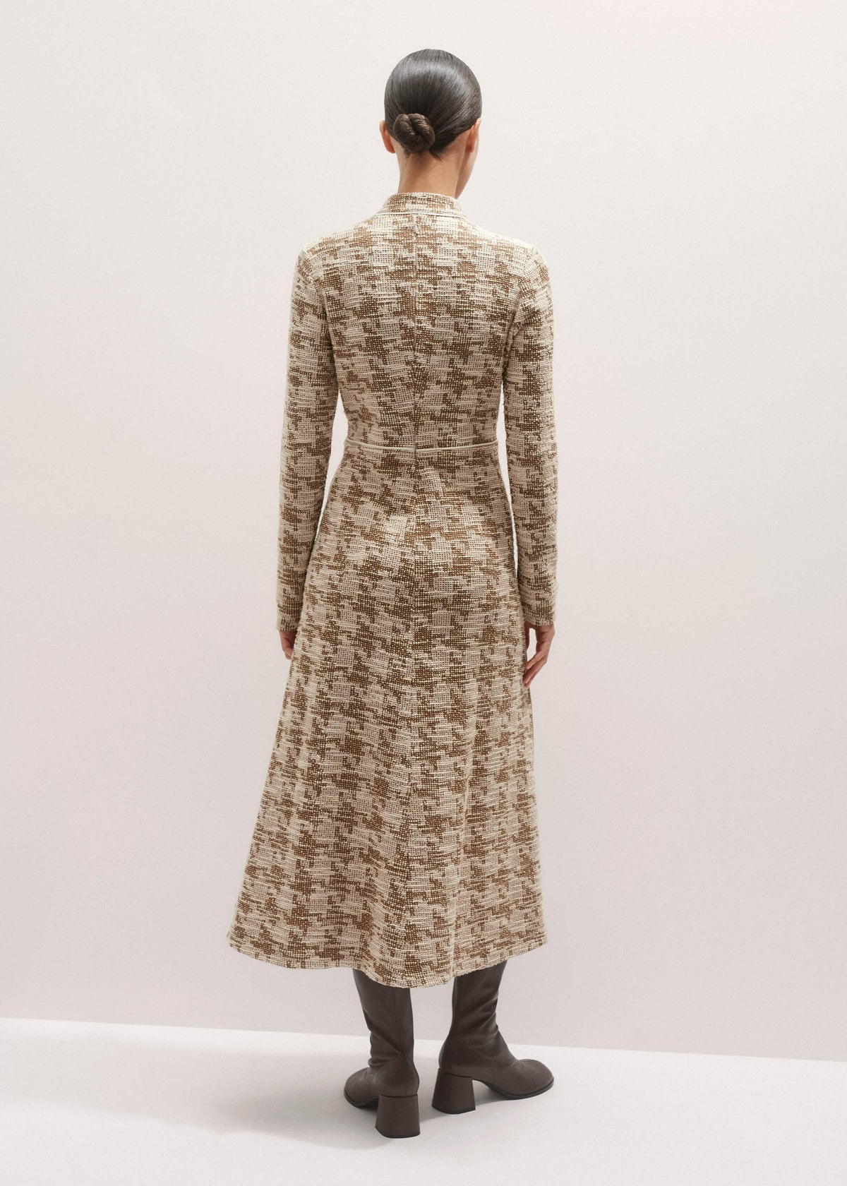 ME+EM Brown Exaggerated Houndstooth Midi Dress