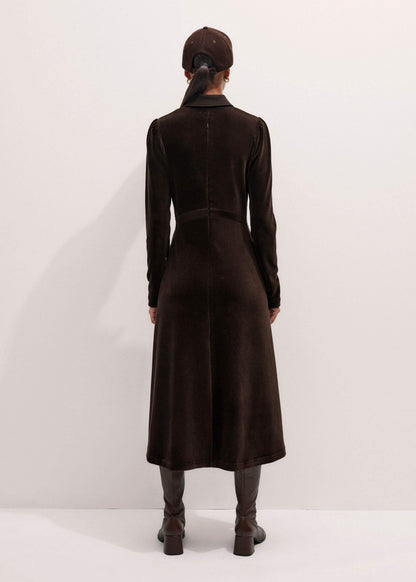 ME+EM Brown Ponte Collared Cord Velour AM-PM Midi Dress