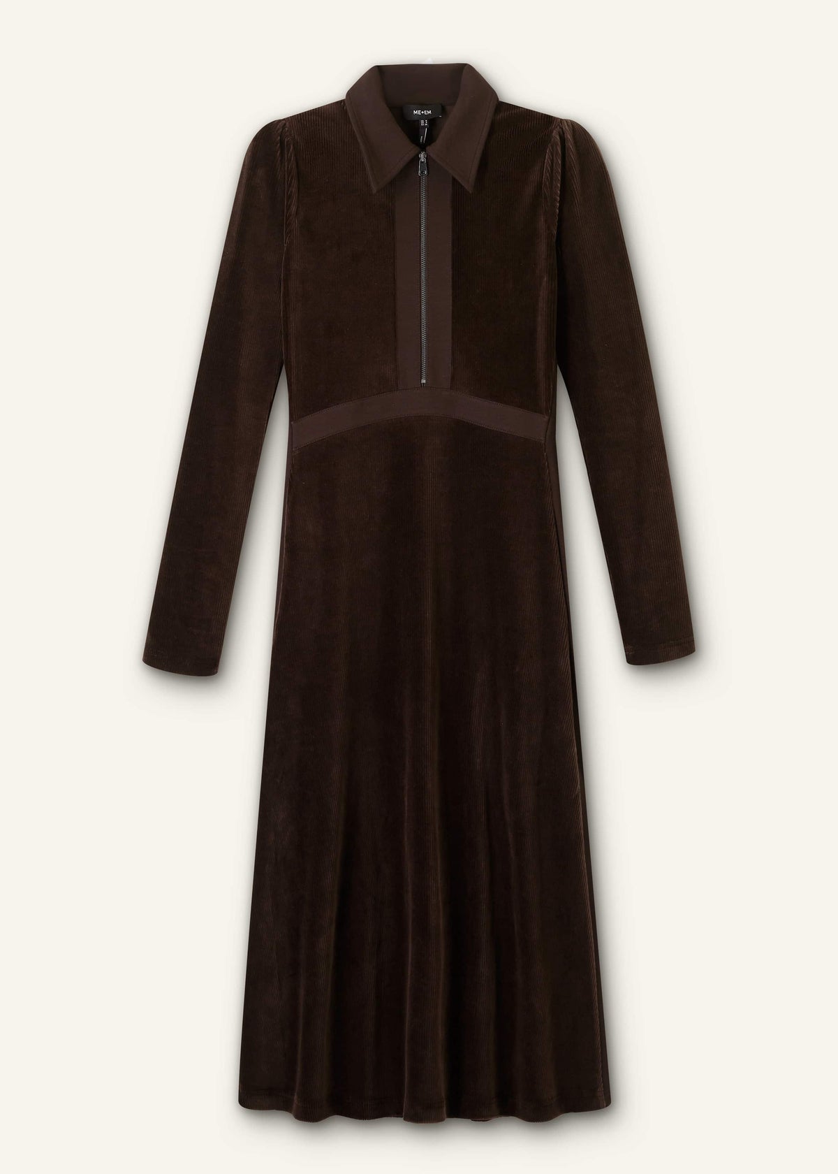 ME+EM Brown Ponte Collared Cord Velour AM-PM Midi Dress