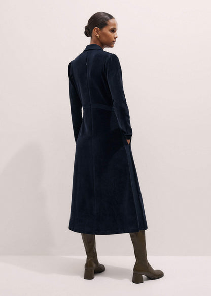 ME+EM Navy Ponte Collared Cord Velour AM-PM Midi Dress