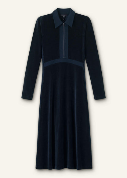ME+EM Navy Ponte Collared Cord Velour AM-PM Midi Dress