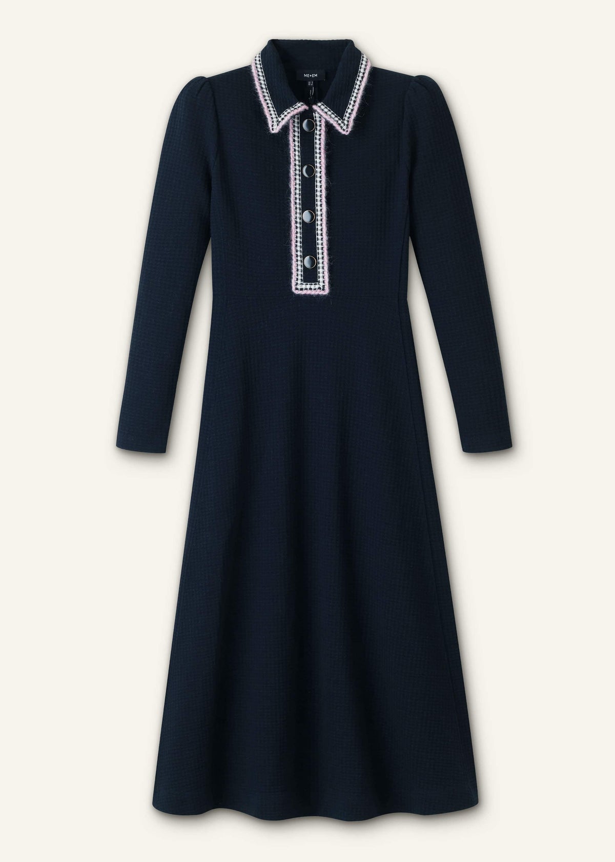 ME+EM Navy Crochet Trim Fit and Flare Midi Dress