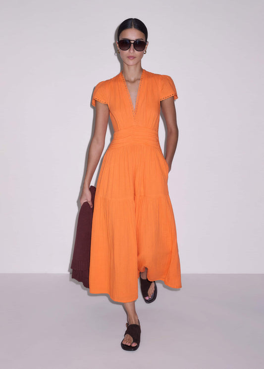 ME+EM Orange Cheesecloth Fit + Flare Maxi Dress