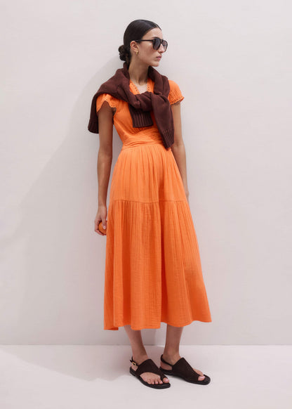 ME+EM Orange Cheesecloth Fit + Flare Maxi Dress