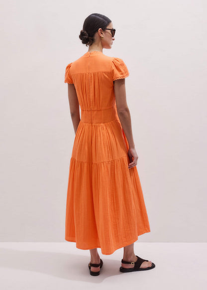 ME+EM Orange Cheesecloth Fit + Flare Maxi Dress