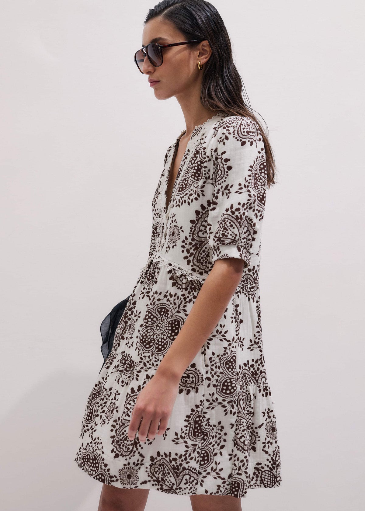 ME+EM White Cheesecloth In-Full-Bloom Print Swing Short Dress