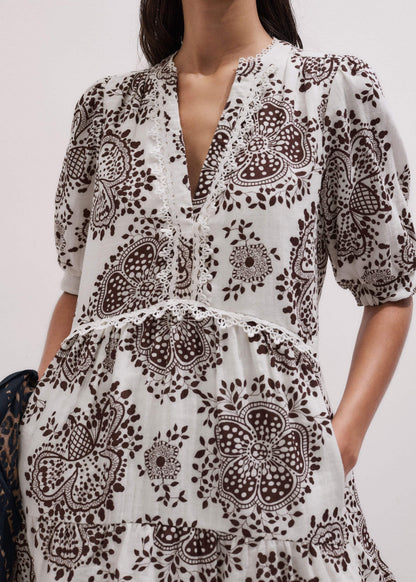 ME+EM White Cheesecloth In-Full-Bloom Print Swing Short Dress
