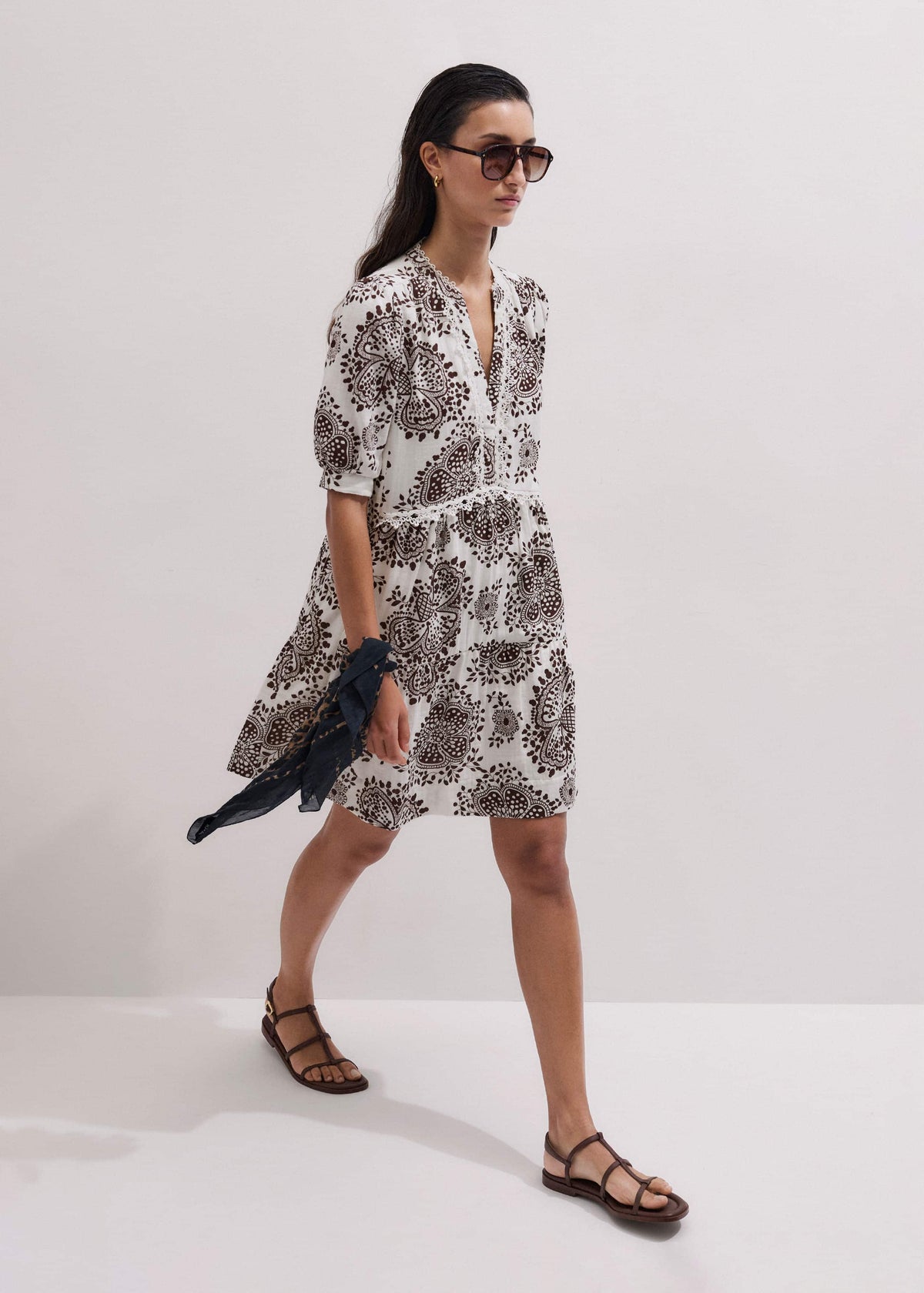 ME+EM White Cheesecloth In-Full-Bloom Print Swing Short Dress