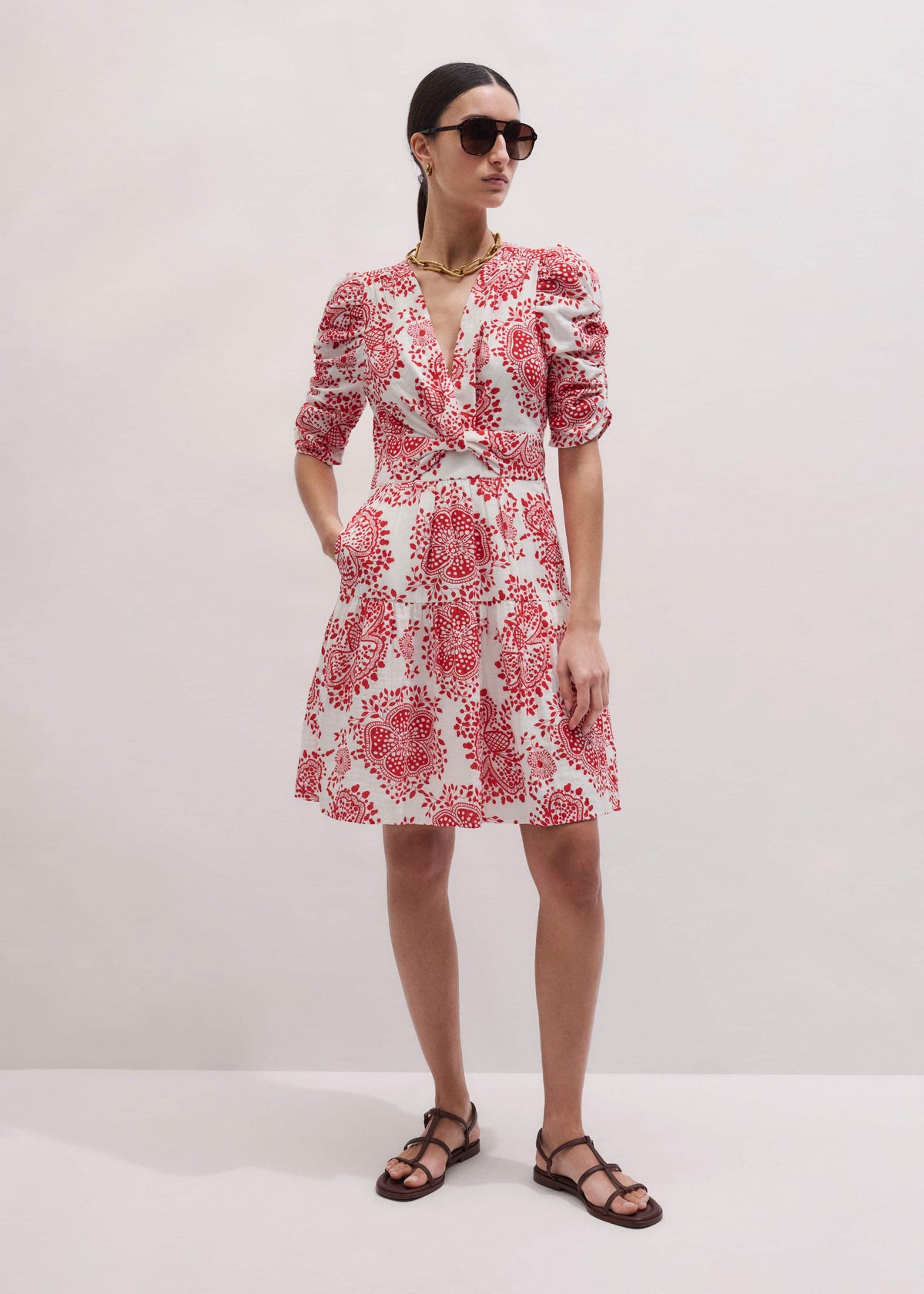 ME+EM White Cheesecloth Fit + Flare Short Dress