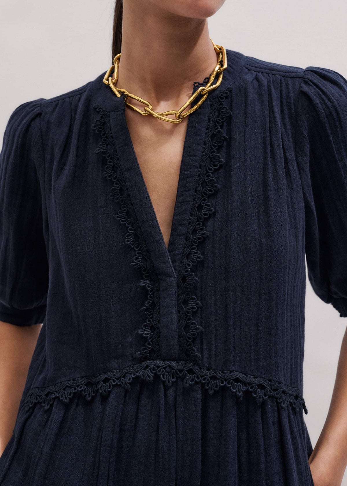 ME+EM Navy Cheesecloth Short Swing Dress