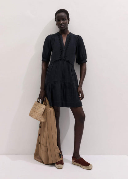 ME+EM Navy Cheesecloth Short Swing Dress