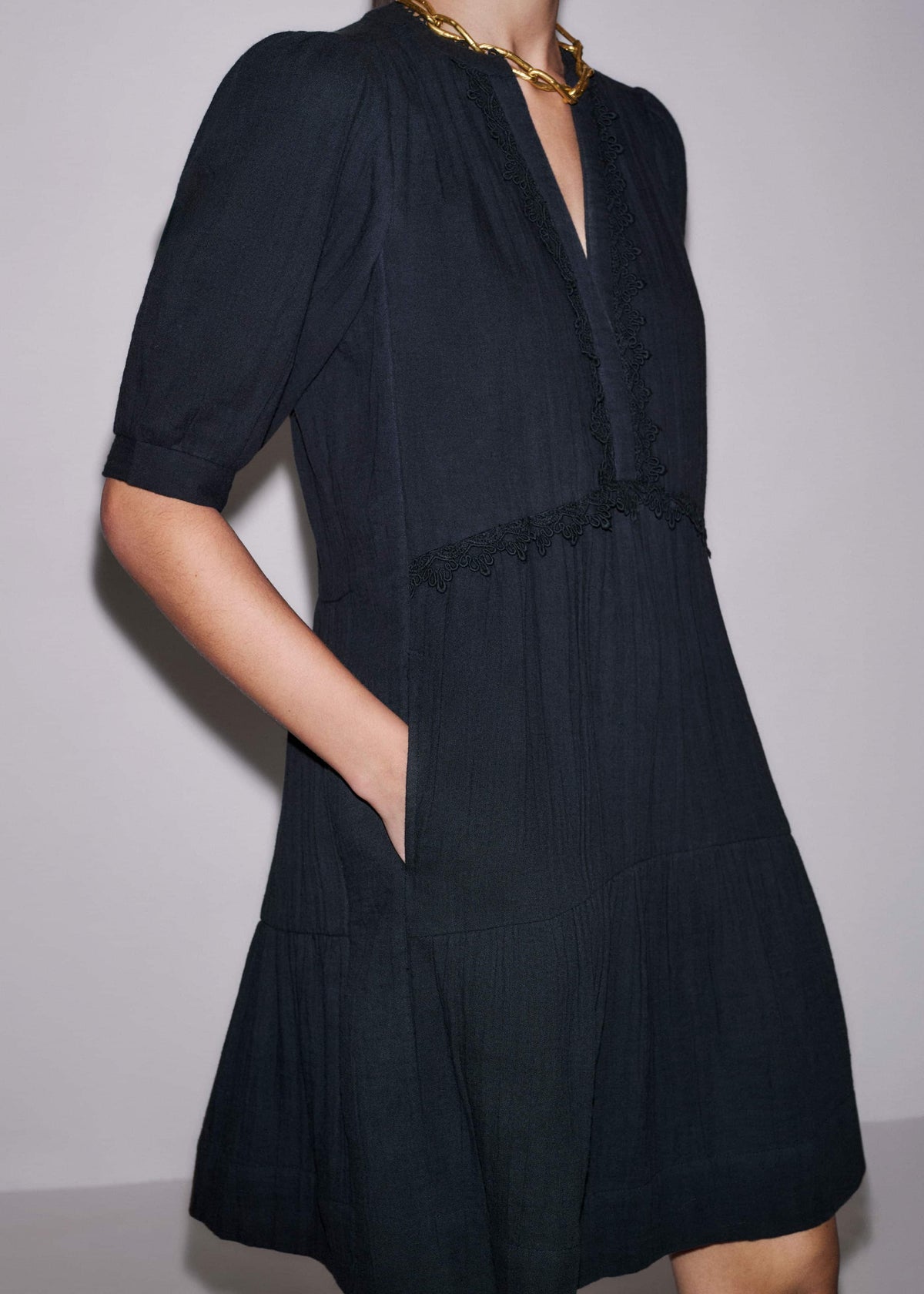 ME+EM Navy Cheesecloth Short Swing Dress