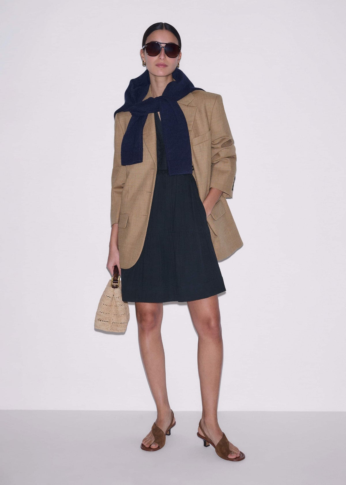 ME+EM Navy Cheesecloth Short Swing Dress