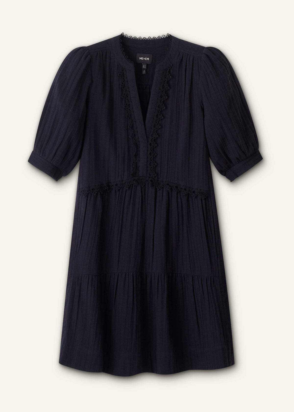 ME+EM Navy Cheesecloth Short Swing Dress
