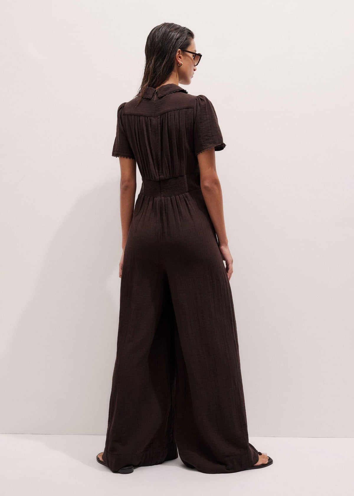 ME+EM Brown Twisted Front Cheesecloth Jumpsuit