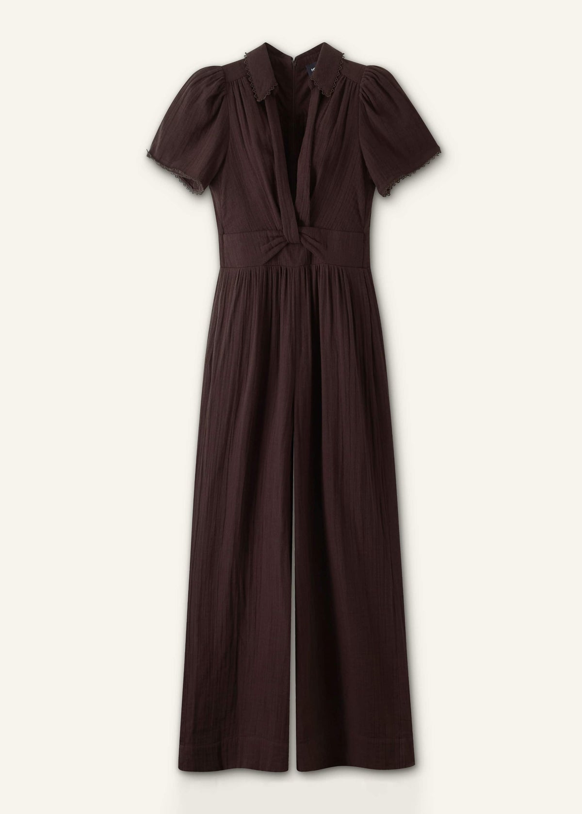 ME+EM Brown Twisted Front Cheesecloth Jumpsuit