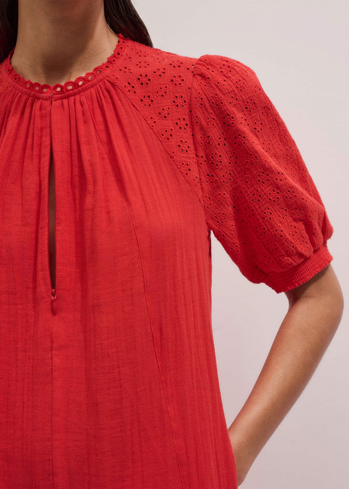 ME+EM Red Embroidered Cheesecloth Short Dress