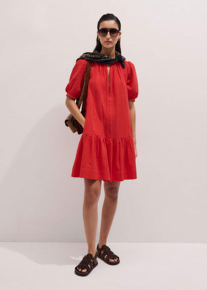 ME+EM Red Embroidered Cheesecloth Short Dress