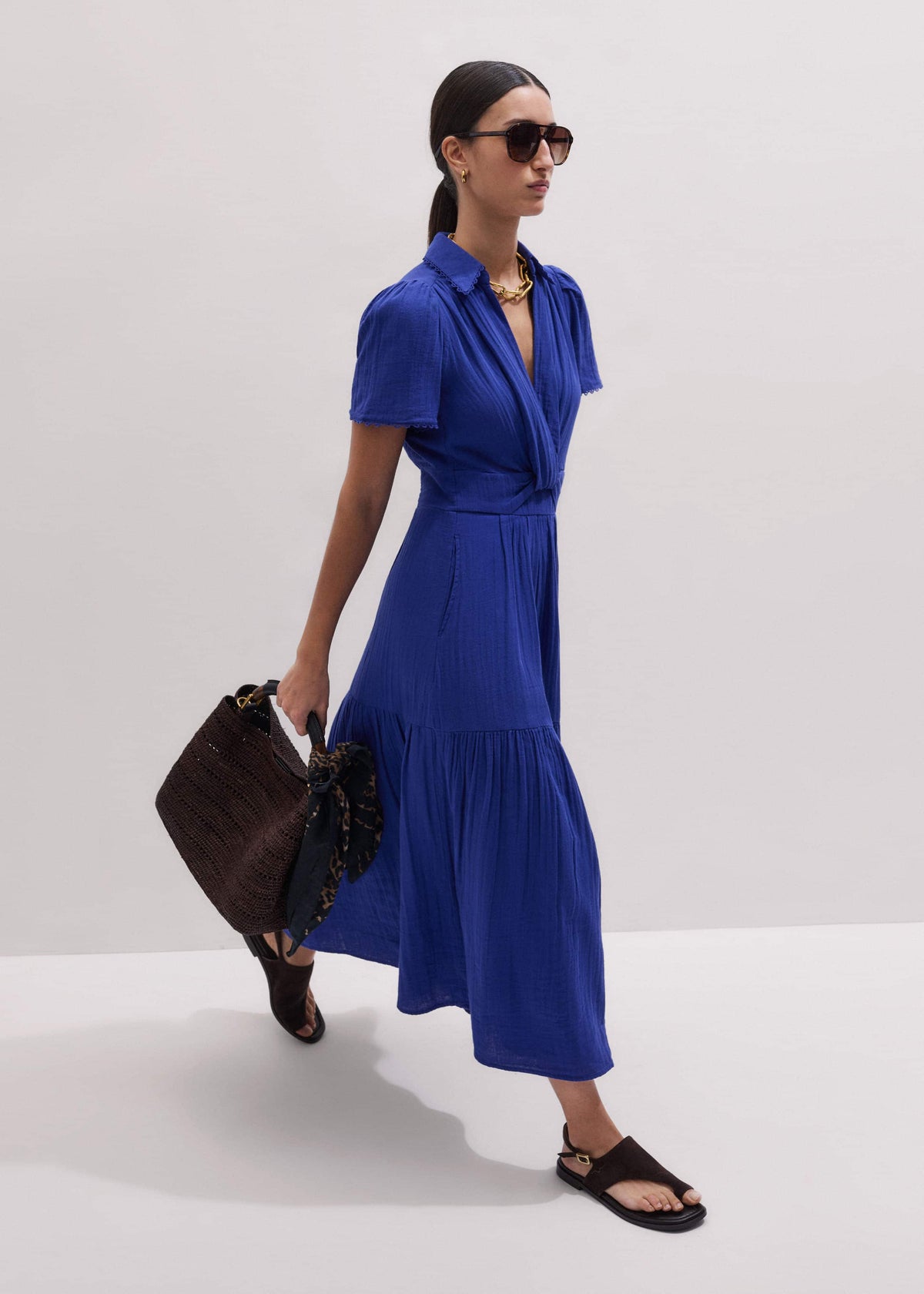 ME+EM Blue Cheesecloth Fit + Flare Maxi Dress