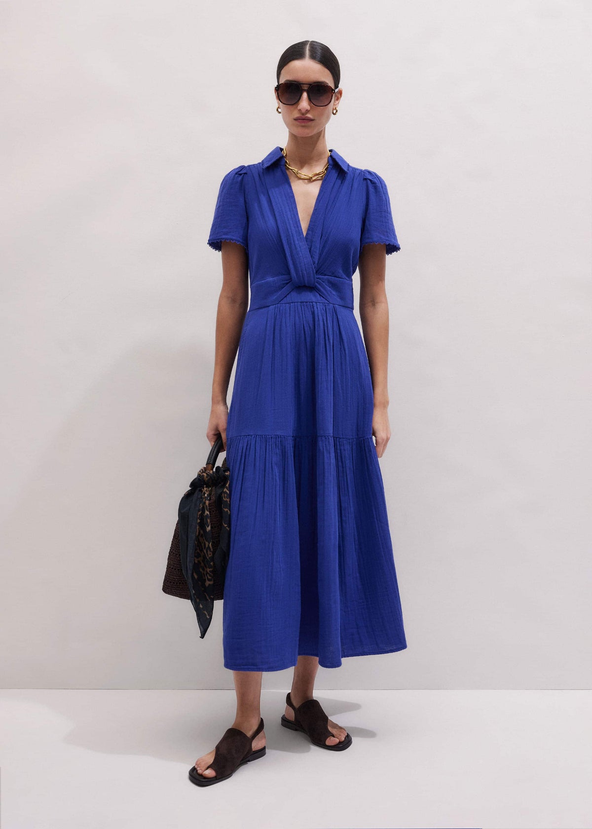 ME+EM Blue Cheesecloth Fit + Flare Maxi Dress