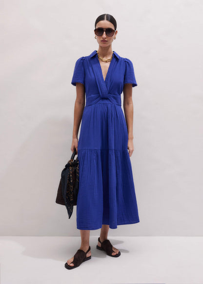 ME+EM Blue Cheesecloth Fit + Flare Maxi Dress