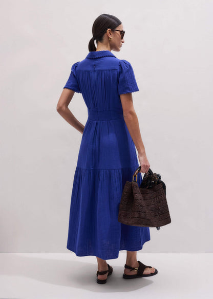 ME+EM Blue Cheesecloth Fit + Flare Maxi Dress