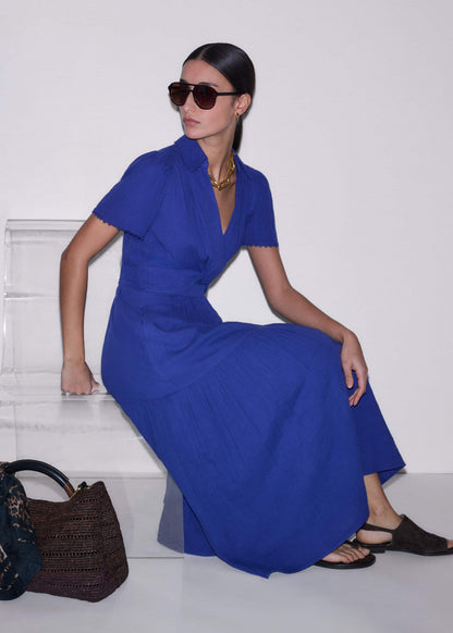 ME+EM Blue Cheesecloth Fit + Flare Maxi Dress