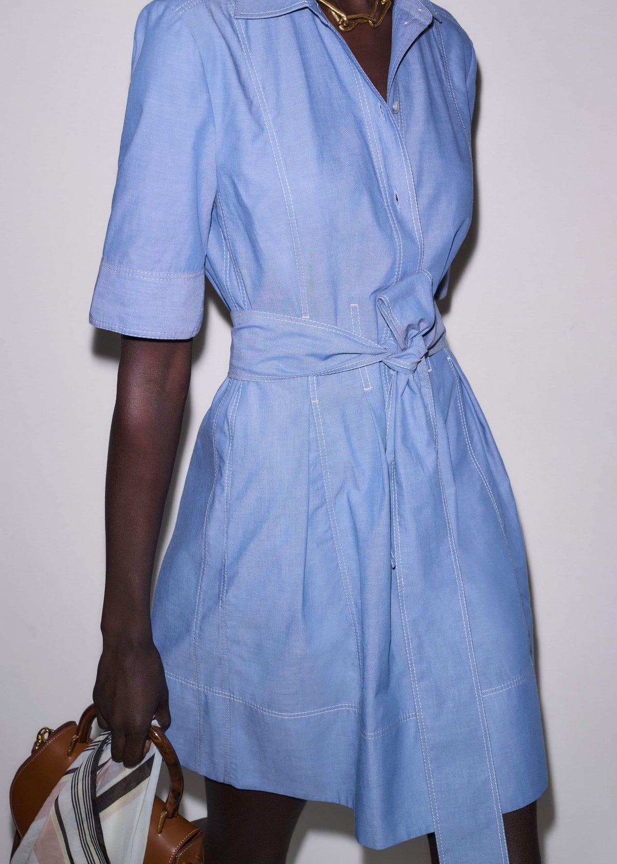ME+EM Blue Cotton Chambray Mini Shirt Dress