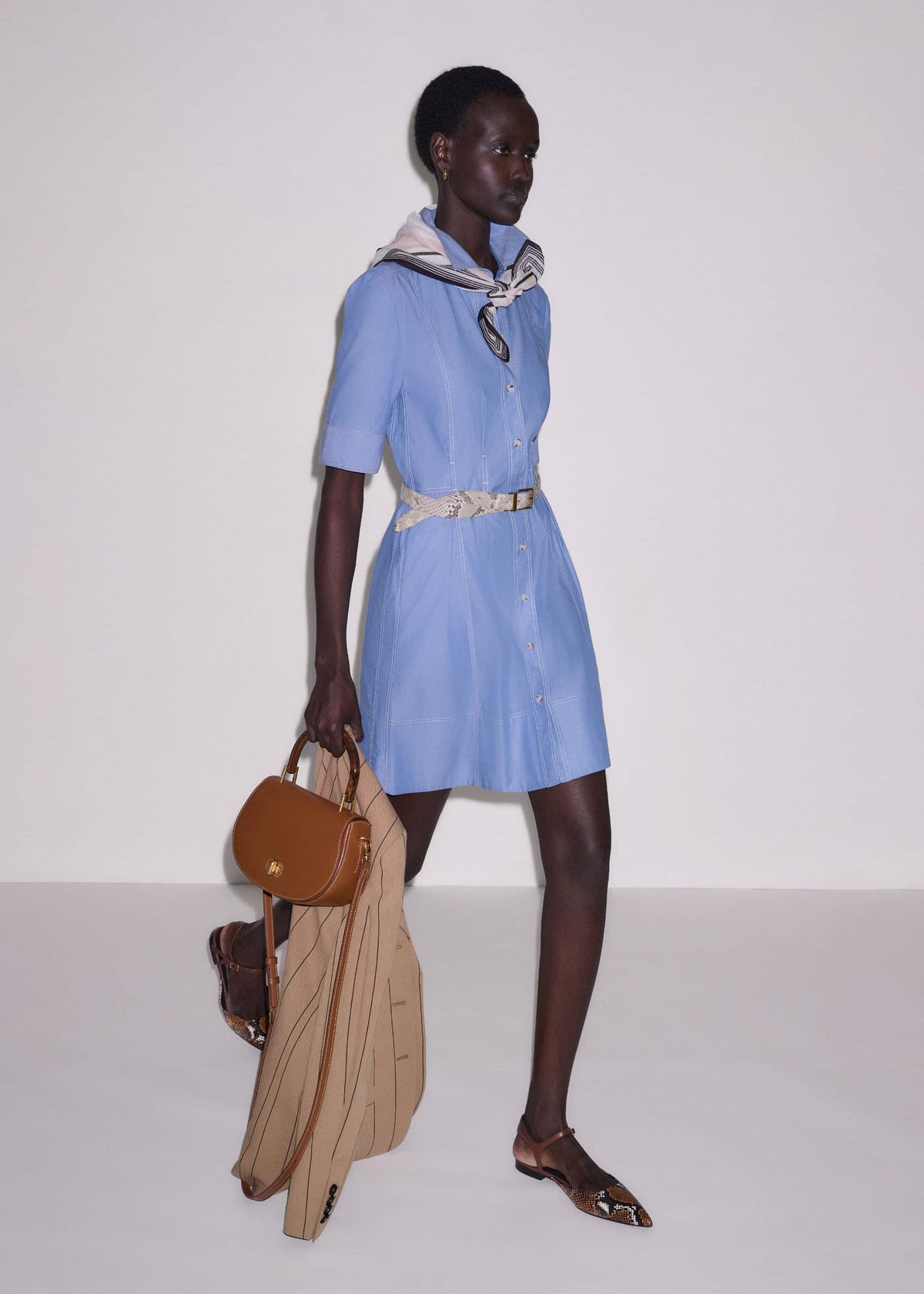 ME+EM Blue Cotton Chambray Mini Shirt Dress