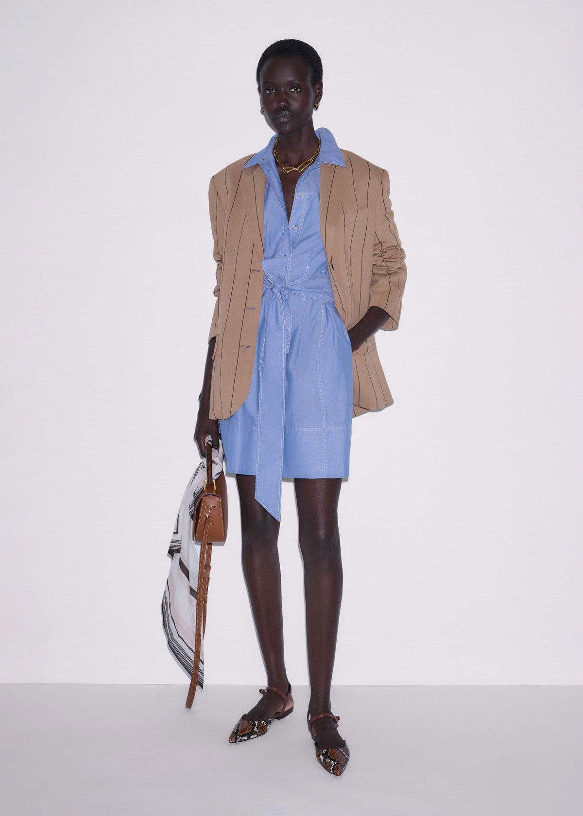ME+EM Blue Cotton Chambray Mini Shirt Dress