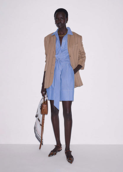 ME+EM Blue Cotton Chambray Mini Shirt Dress