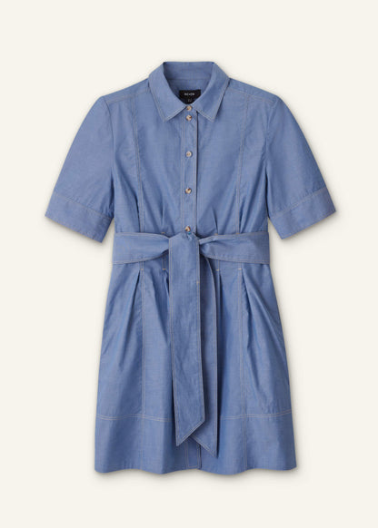 ME+EM Blue Cotton Chambray Mini Shirt Dress