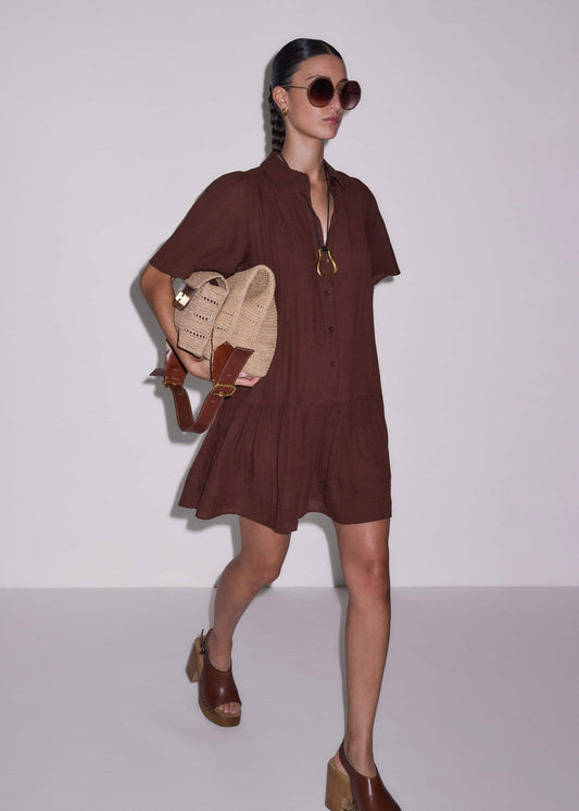 ME+EM Cinnamon Brown Mini Swing Dress