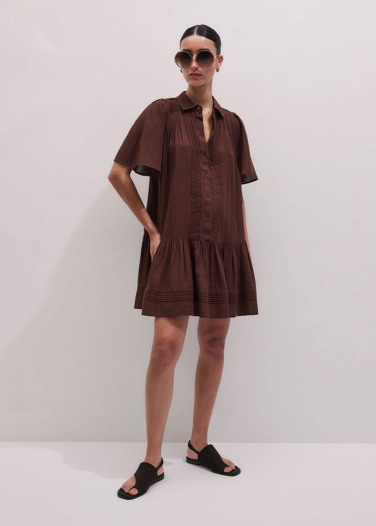 ME+EM Cinnamon Brown Mini Swing Dress
