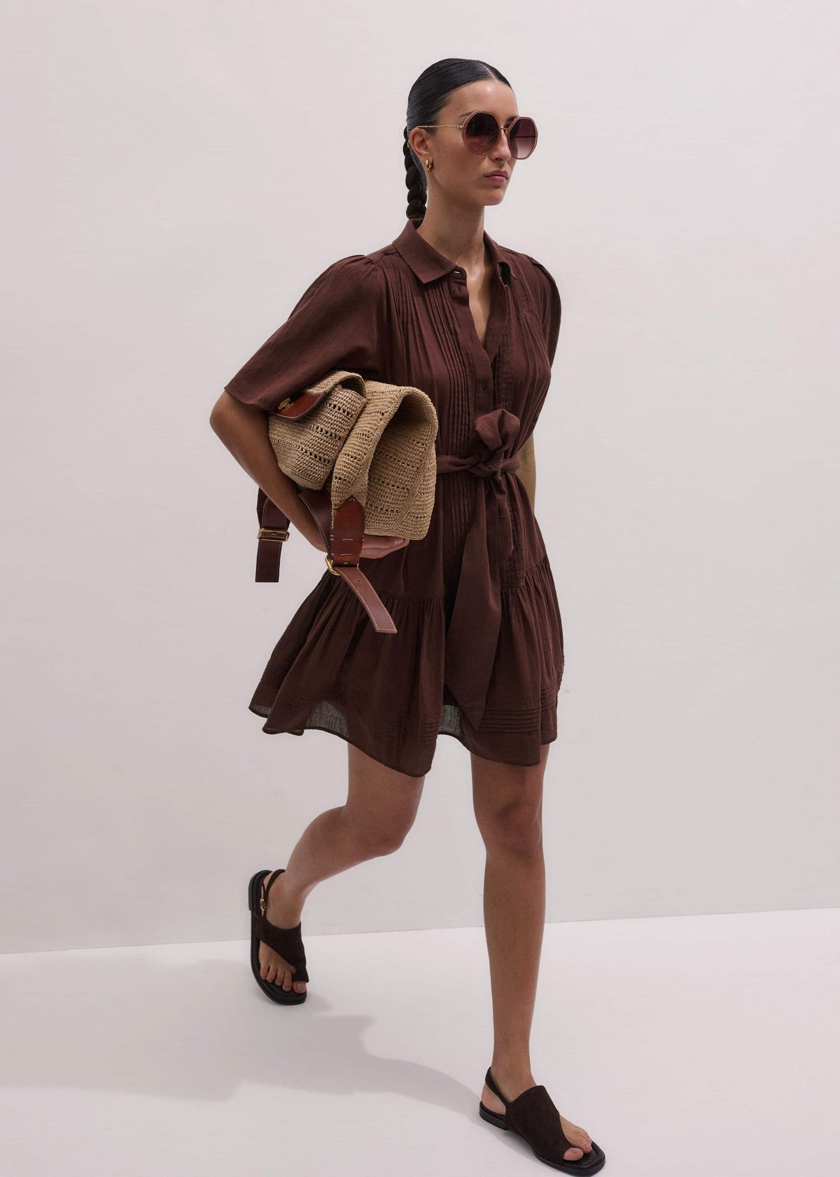 ME+EM Cinnamon Brown Mini Swing Dress
