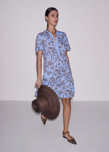 ME+EM Blue Printed Tiered Short Dress