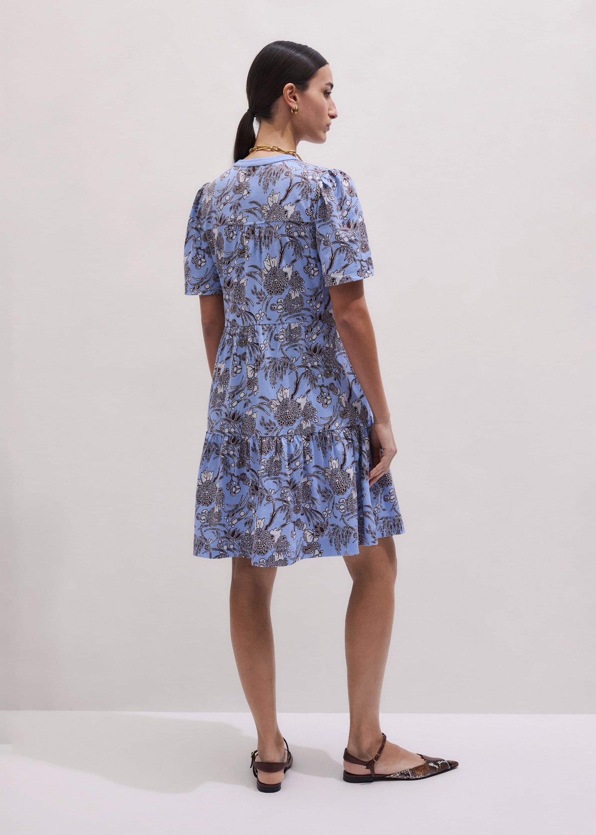 ME+EM Blue Printed Tiered Short Dress