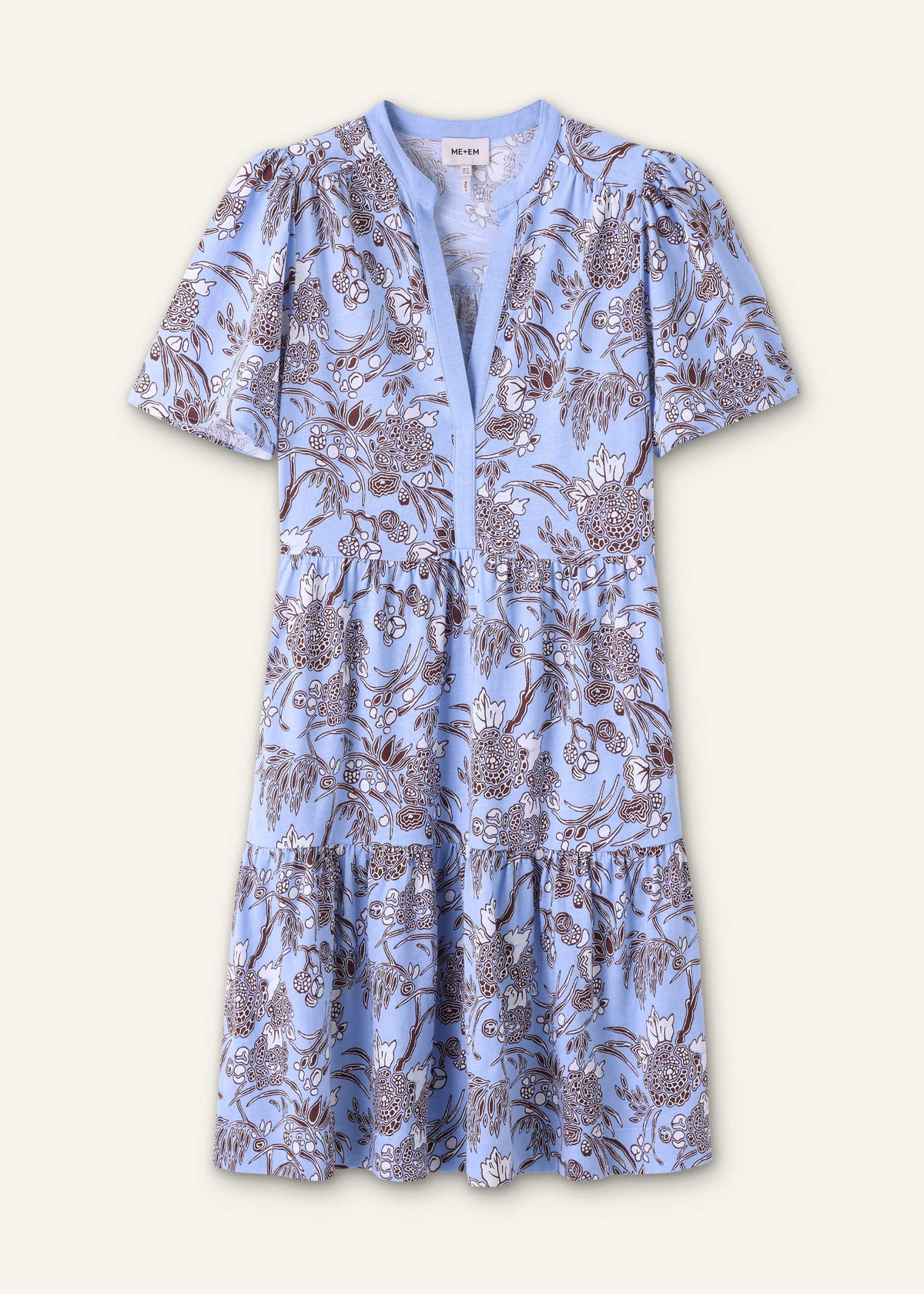 ME+EM Blue Printed Tiered Short Dress