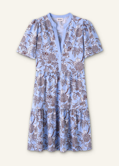 ME+EM Blue Printed Tiered Short Dress