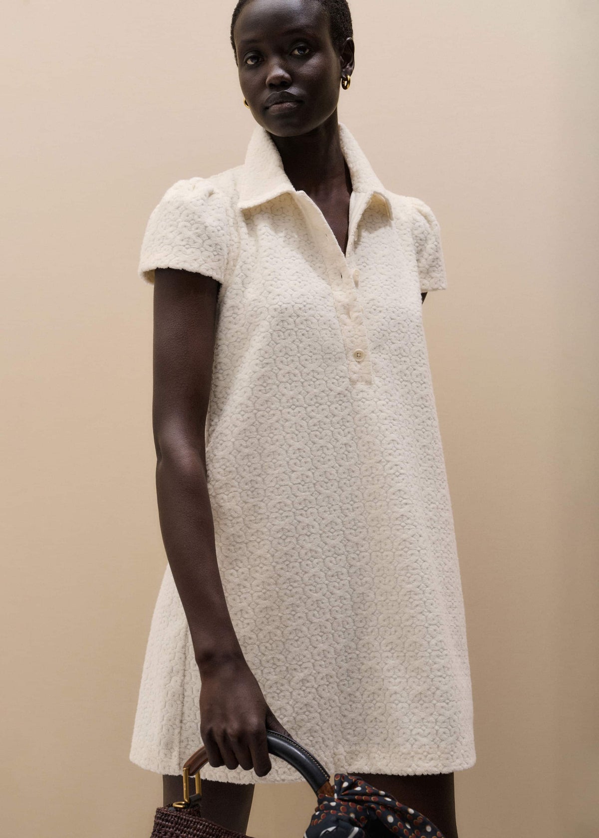ME+EM Cream Jacquard Short Swing Dress