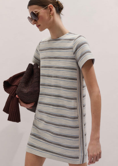 ME+EM Cream Striped A-Line Mini Dress