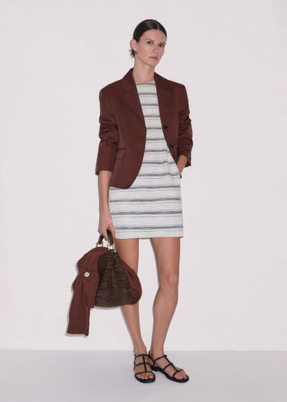 ME+EM Cream Striped A-Line Mini Dress
