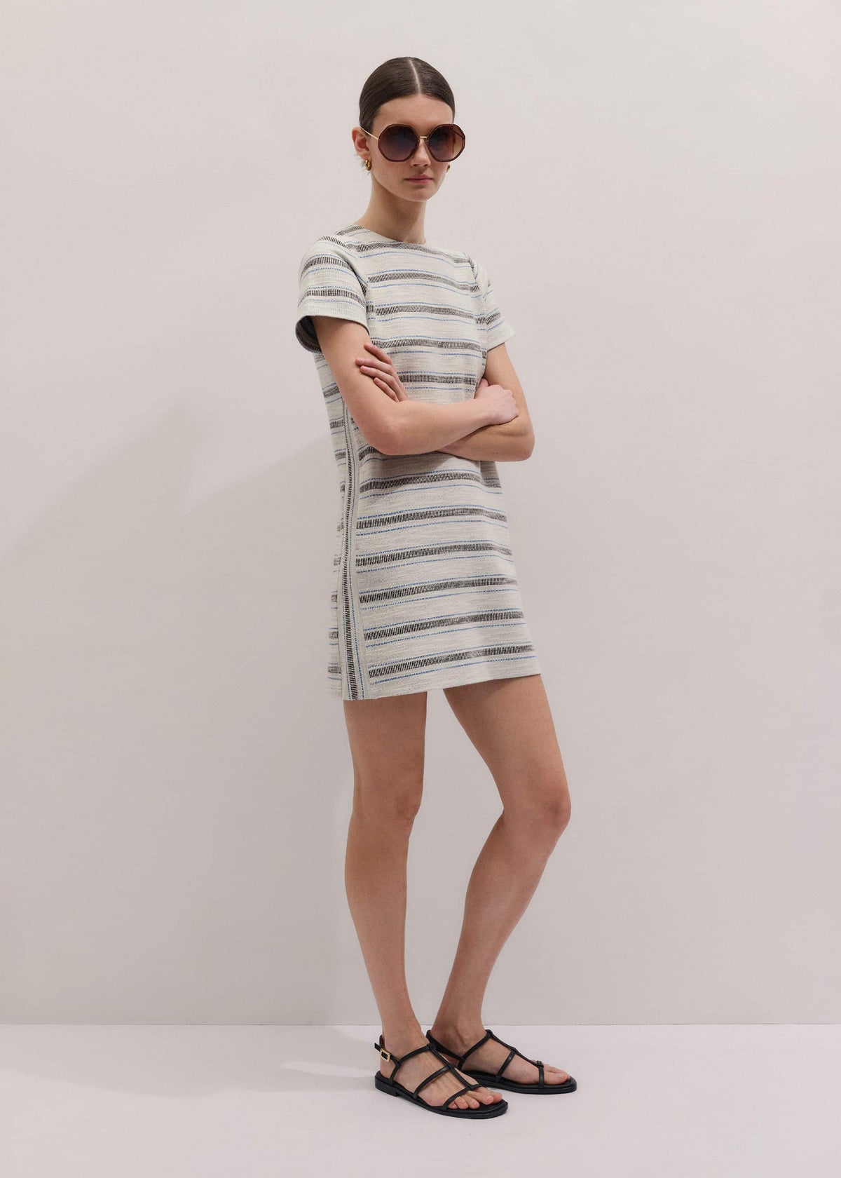 ME+EM Cream Striped A-Line Mini Dress
