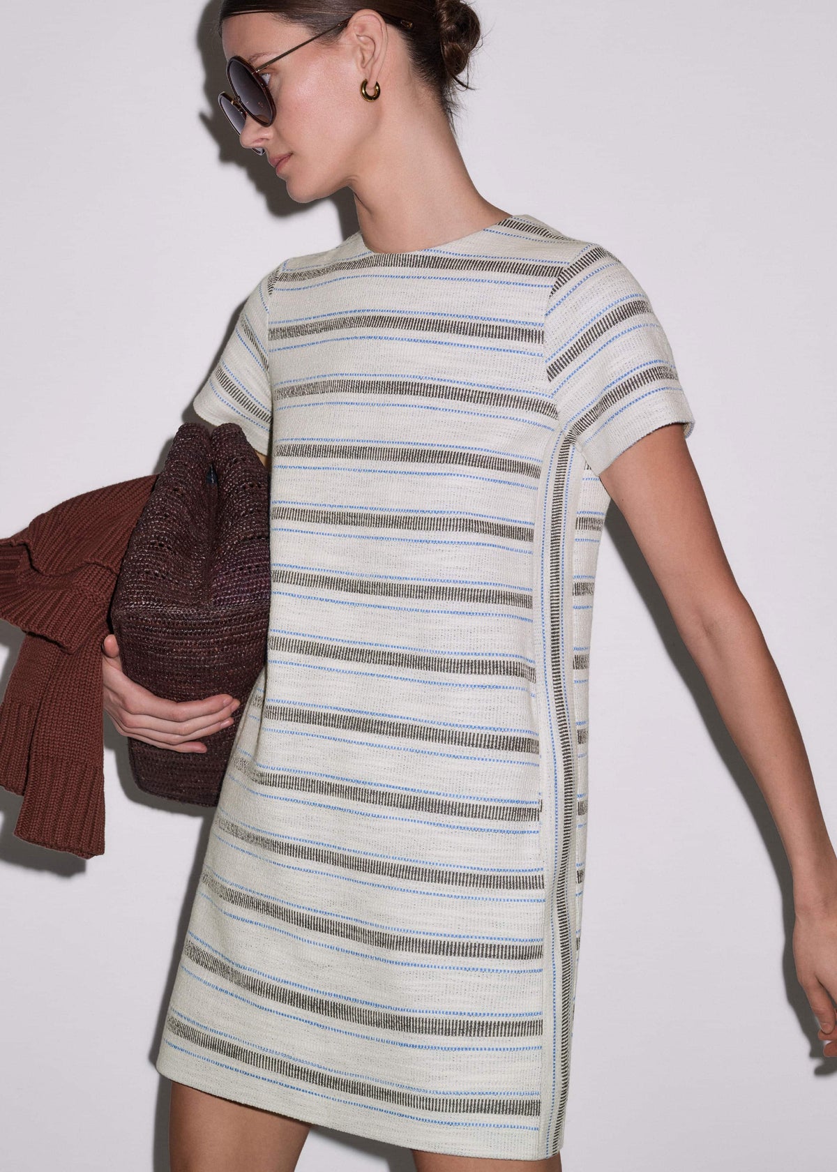 ME+EM Cream Striped A-Line Mini Dress