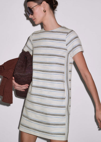 ME+EM Cream Striped A-Line Mini Dress