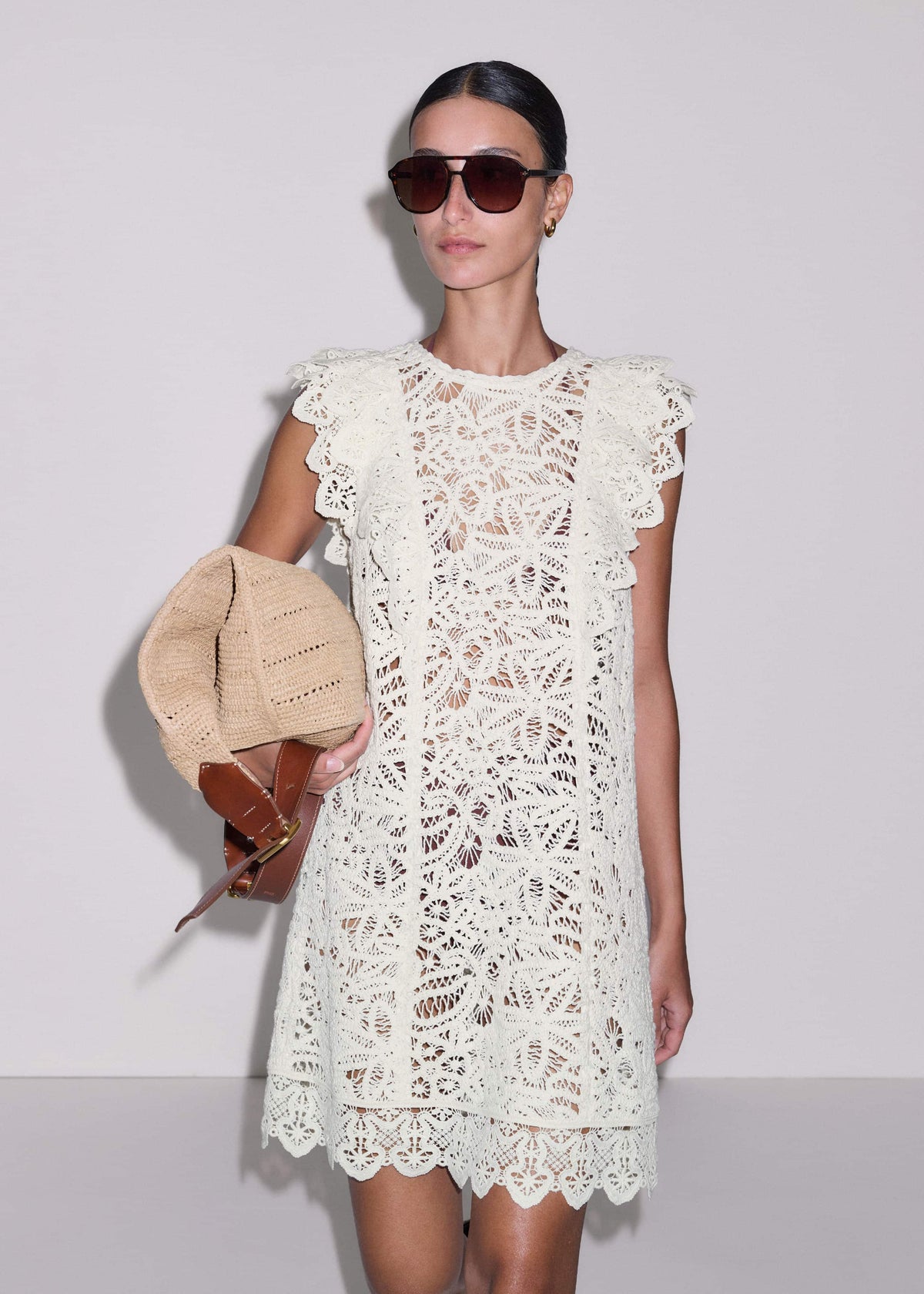 ME+EM Cream Lace Layer Mini Dress