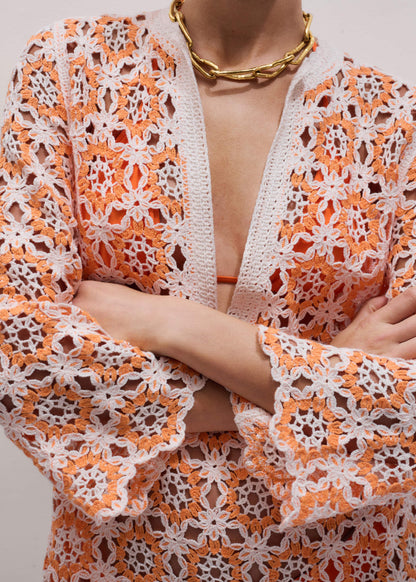 ME+EM Orange Floral Crochet Mini Beach Dress