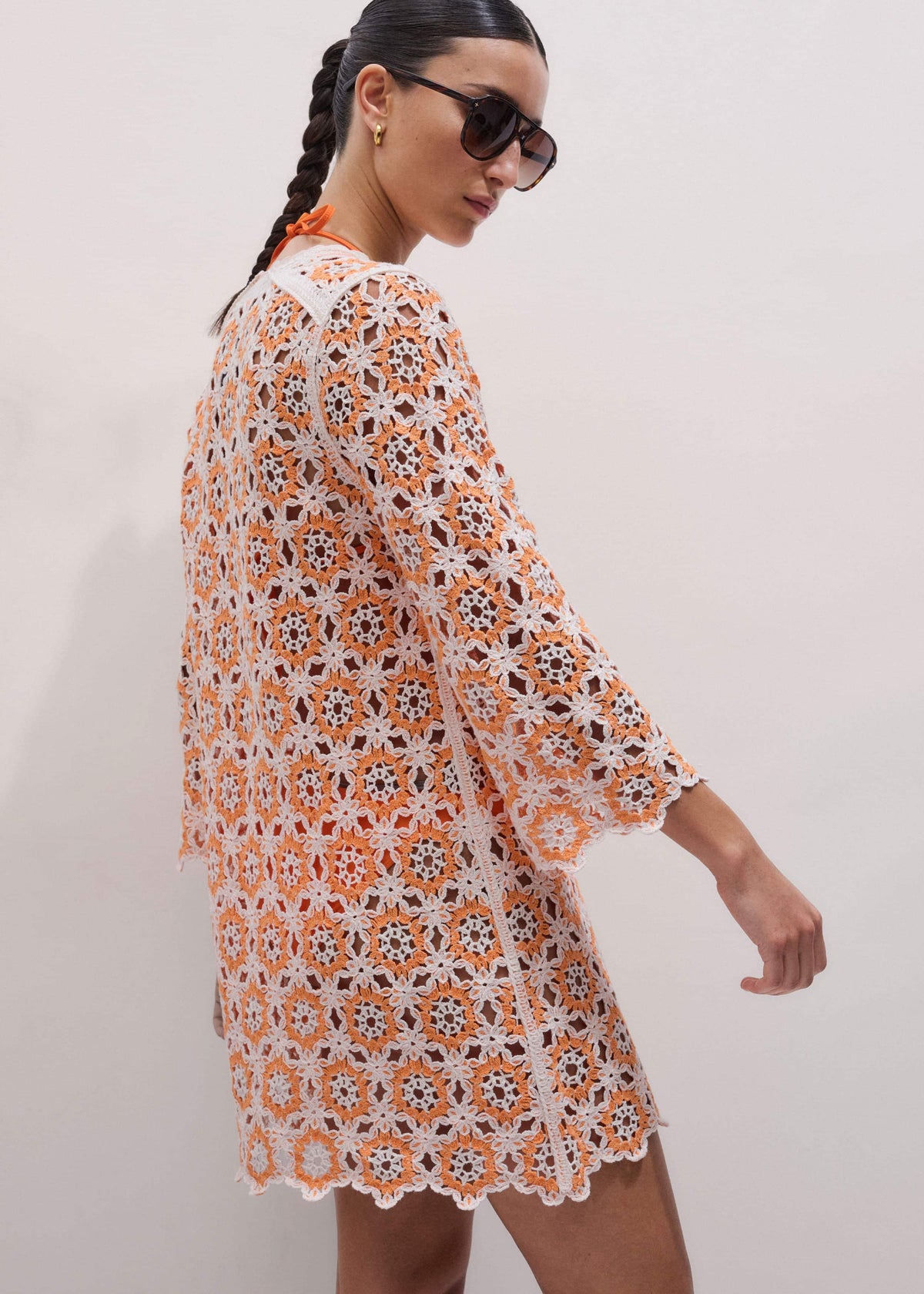 ME+EM Orange Floral Crochet Mini Beach Dress