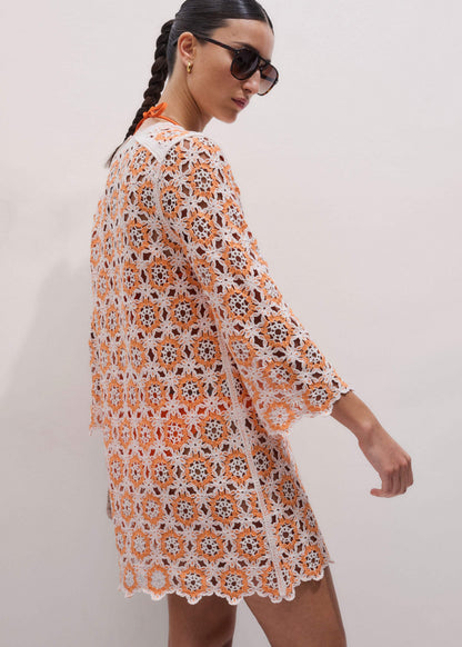 ME+EM Orange Floral Crochet Mini Beach Dress